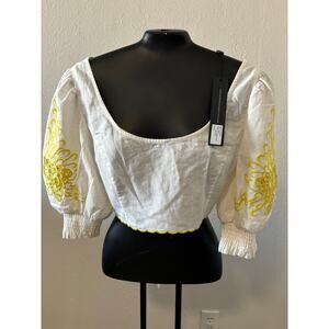 Secret Mission Organic Cotton Linen Top Embroidered Blouse Size Small New